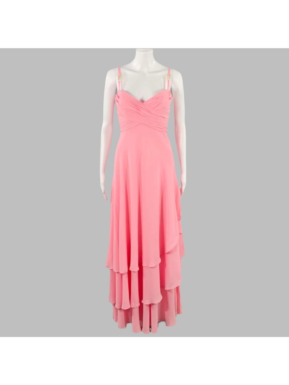 ESCADA COUTURE Size 2 Pink Gold Silk Ruched Layered Evening Gown